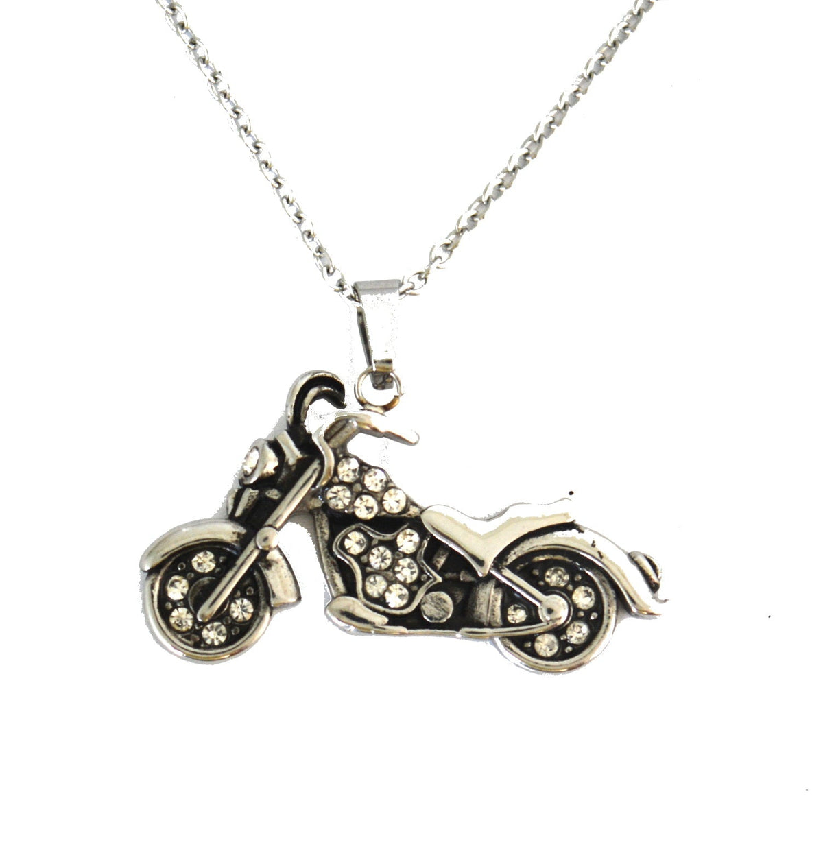 SK2600 Ladies Bling Motorcycle Pendant With Necklace 19" Stainless Steel Motorcycle Jewelry
