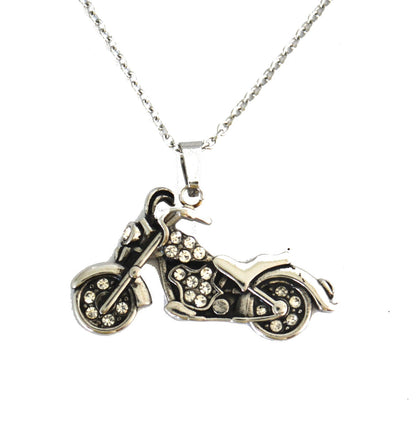 SK2600 Ladies Bling Motorcycle Pendant With Necklace 19" Stainless Steel Motorcycle Jewelry