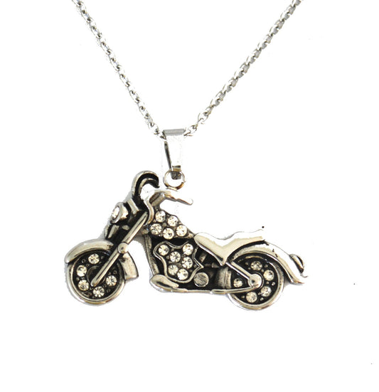 SK2600 Ladies Bling Motorcycle Pendant With Necklace 19" Stainless Steel Motorcycle Jewelry