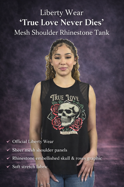 Liberty Wear “True Love Never Dies” Mesh Shoulder Rhinestone Tank
