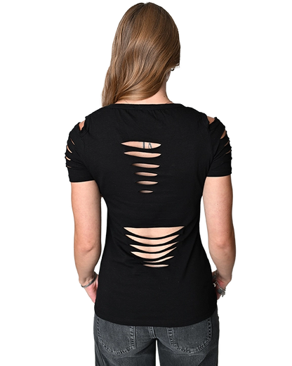 Liberty Wear Devilish Skull & Serpent Distressed Cutout Tee | 272286