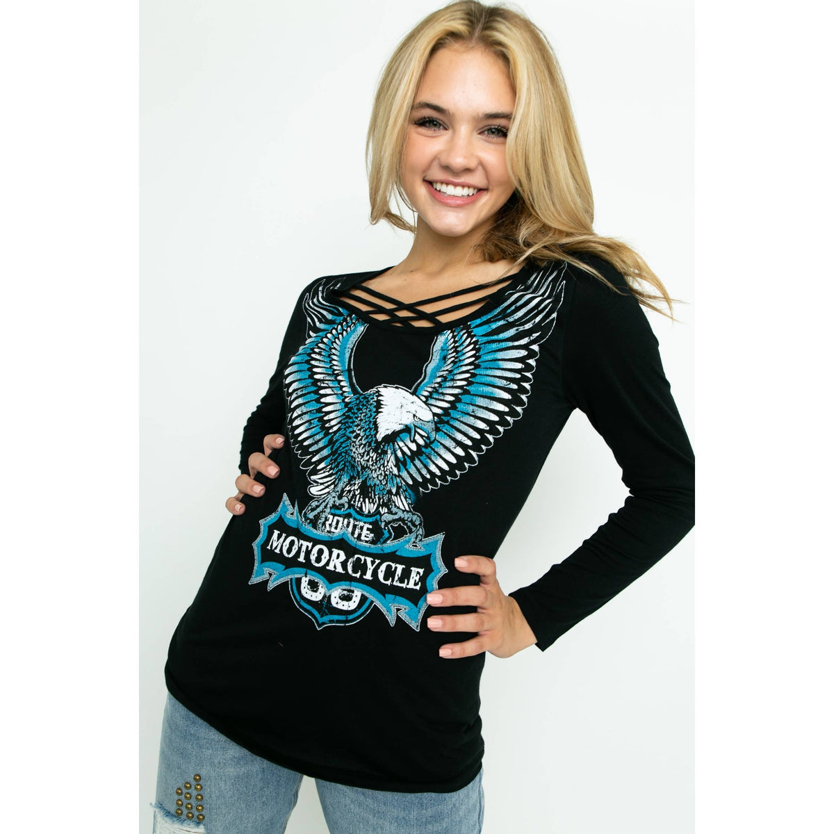 LONG SLEEVE TOP WITH EAGLE WITH WINGS