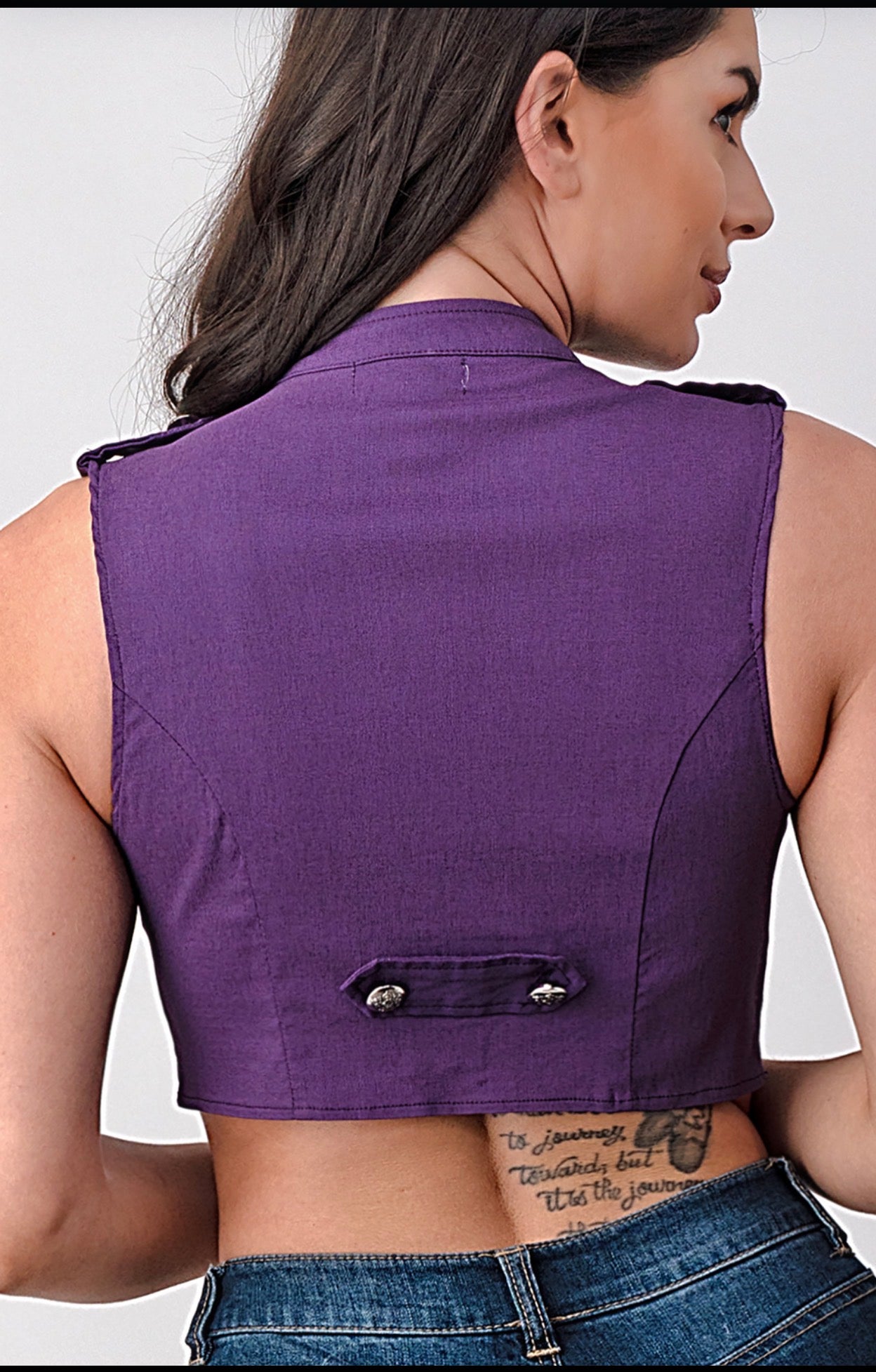 Lydia Studded Cropped Moto Vest – Biker Babe Button Crop Vest | Pixies Lounge