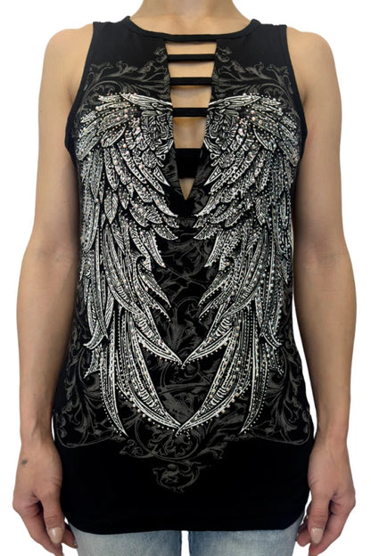 Dark Angel Wings Rhinestone Peekaboo Top