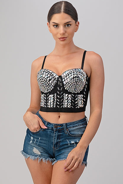 Lydia USA Rainbow Stones Pattern Crop Bustier Top