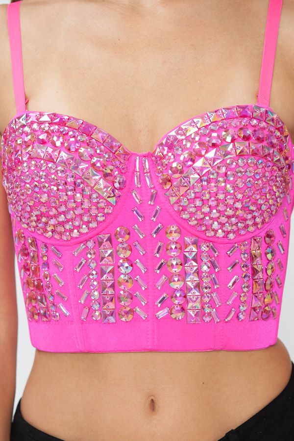 Lydia USA Rainbow Stones Pattern Crop Bustier Top