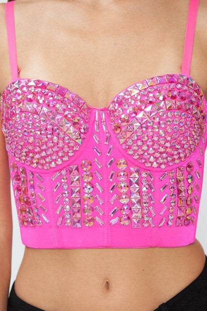 Lydia USA Rainbow Stones Pattern Crop Bustier Top