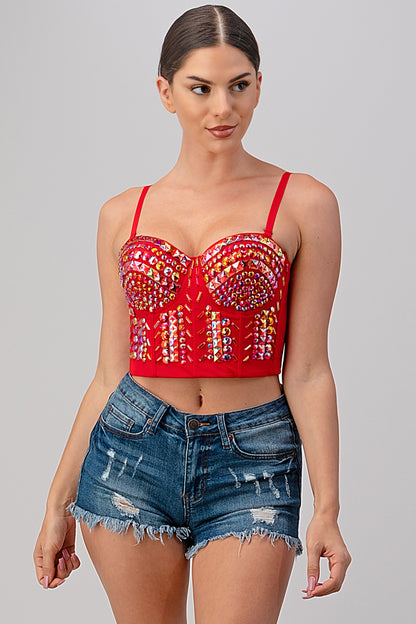 Lydia USA Rainbow Stones Pattern Crop Bustier Top