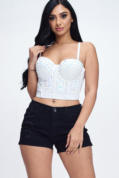 Lydia USA Rainbow Stones Pattern Crop Bustier Top