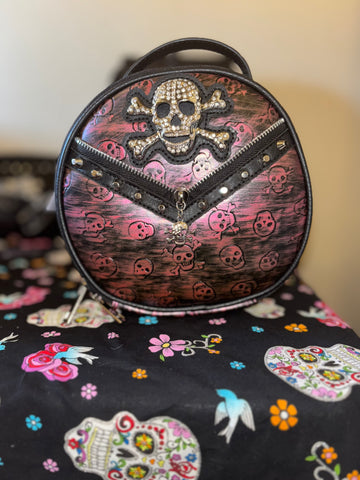 Round 3D Skull Studded Embossed Handbag