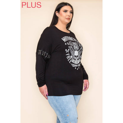 Ride or Die Skull & Wings Chain Detail Top | Plus Size