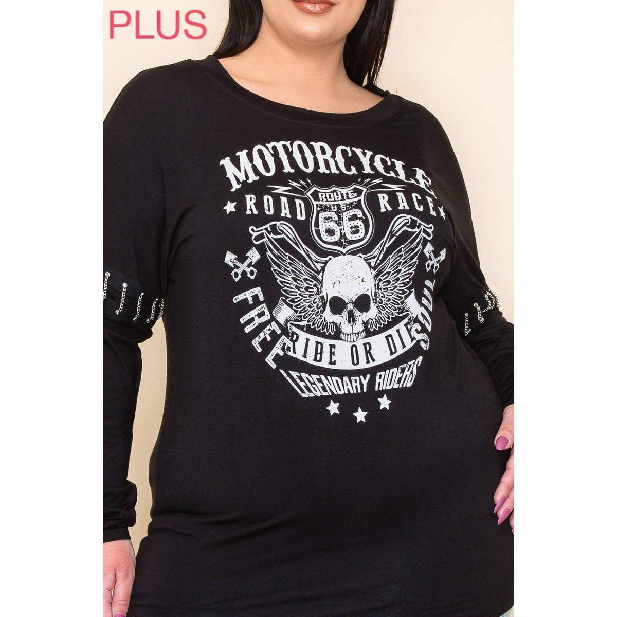 Ride or Die Skull & Wings Chain Detail Top | Plus Size