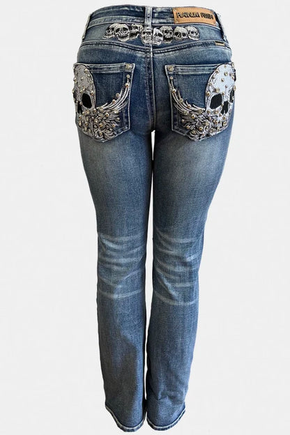Tribe of Skulls Rhinestone Jeans | Skull Wing Biker Denim S–3X