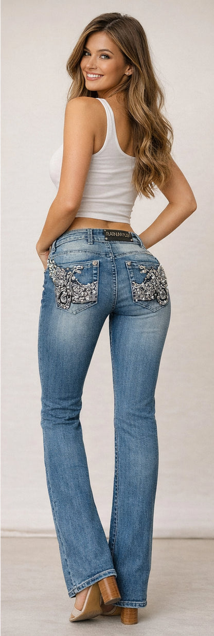 Platinum Plush Chrome Rider Embroidered Bootcut Jeans NEW!!!