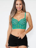 Rhinestone Beaded Push Up Bustier Bra Crop Top