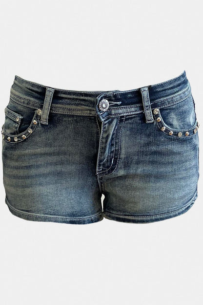 Chrome Rider Rhinestone Denim Shorts | Winged Biker Shorts S–3X