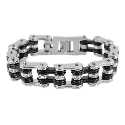 SK1201 Silver Black Crystal Rollers Bracelet