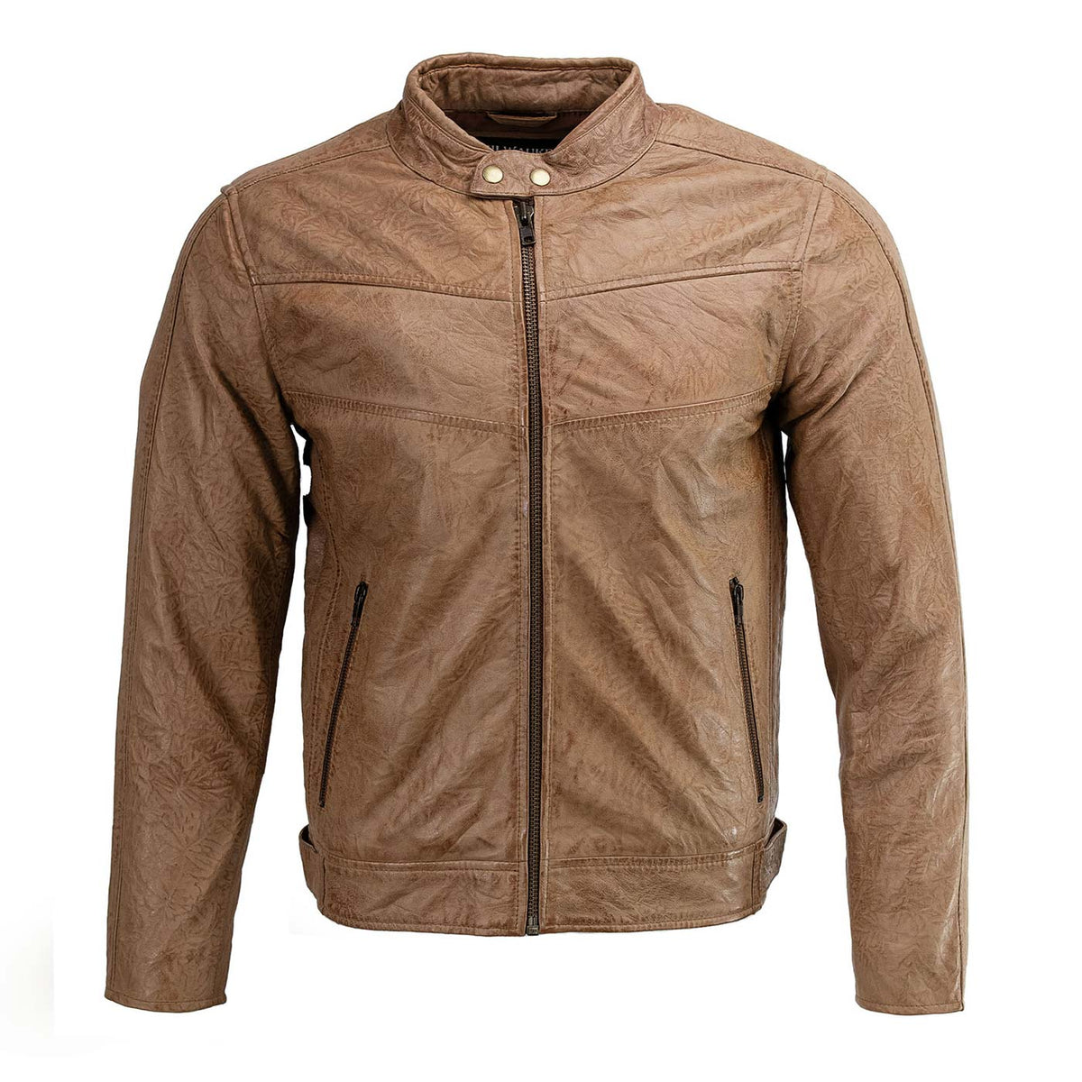 Milwaukee Leather SFM1835 Men's Saddle ‘Cafe Racer’ Leather Jacket with Snap Button Collar
