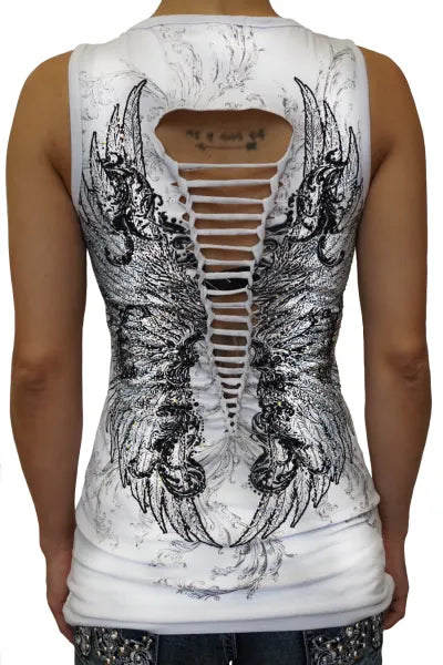 Platinum Plush “Midnight Wings” Biker Tank Top with Rhinestone Accents