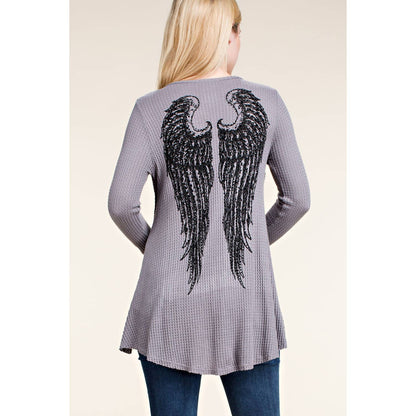 LONG SLEEVE TOP WITH WINGS AND STONES