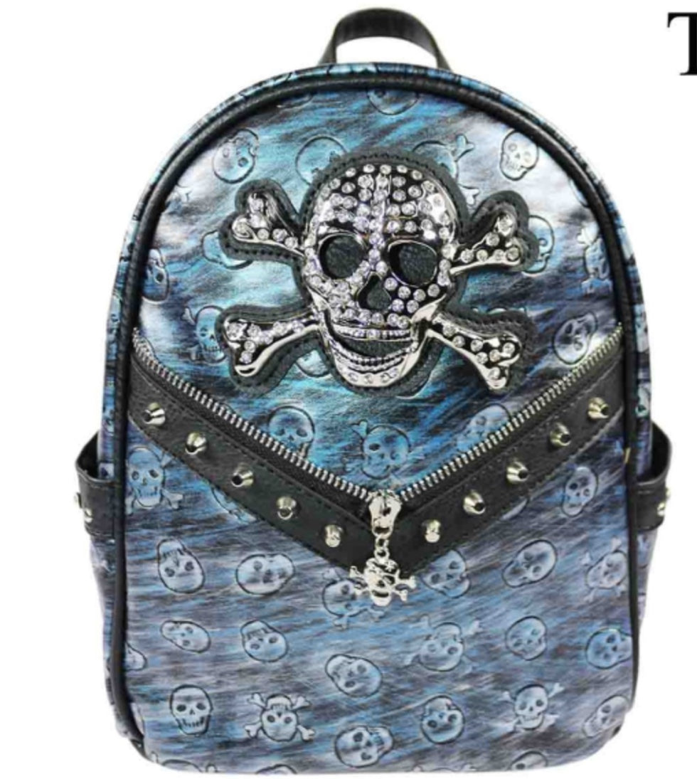 3D Bling Studded Embossed Skull Backpack