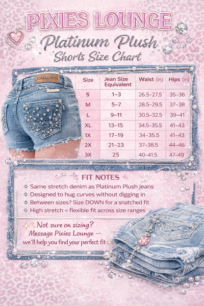 Women's Platinum Plush Iron Angel Lace-Up Rhinestone Denim Shorts