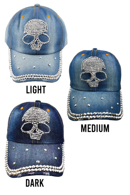 Hair Glove Crystal Skull Rhinestone Denim Cap