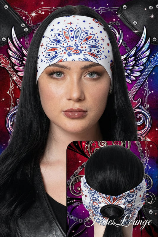 R.W.B White Paisley w/Gems Ponytail EZ Bandz