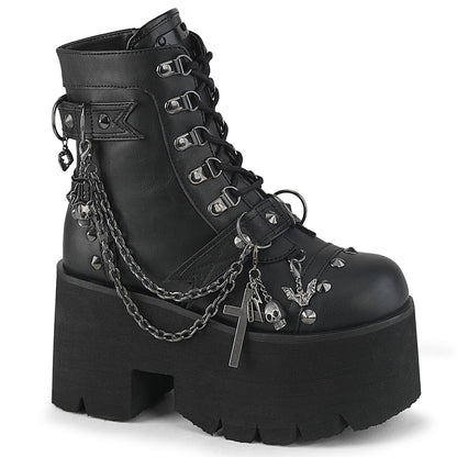 Demonia Ashes-52 | Skull & Chain Platform Combat Boots | Black