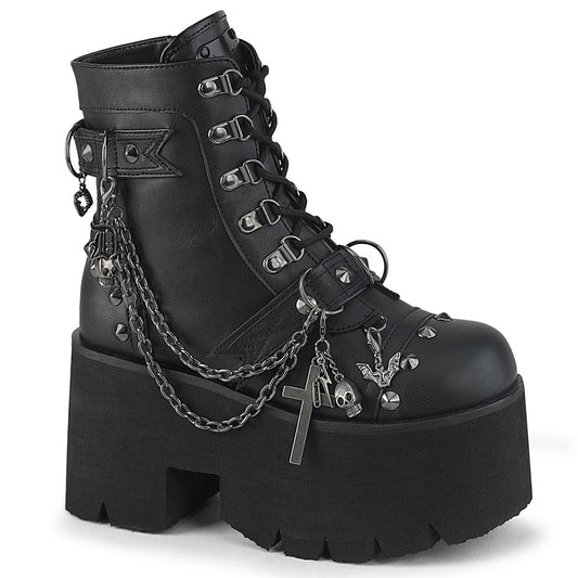 Demonia Ashes-52 | Skull & Chain Platform Combat Boots | Black