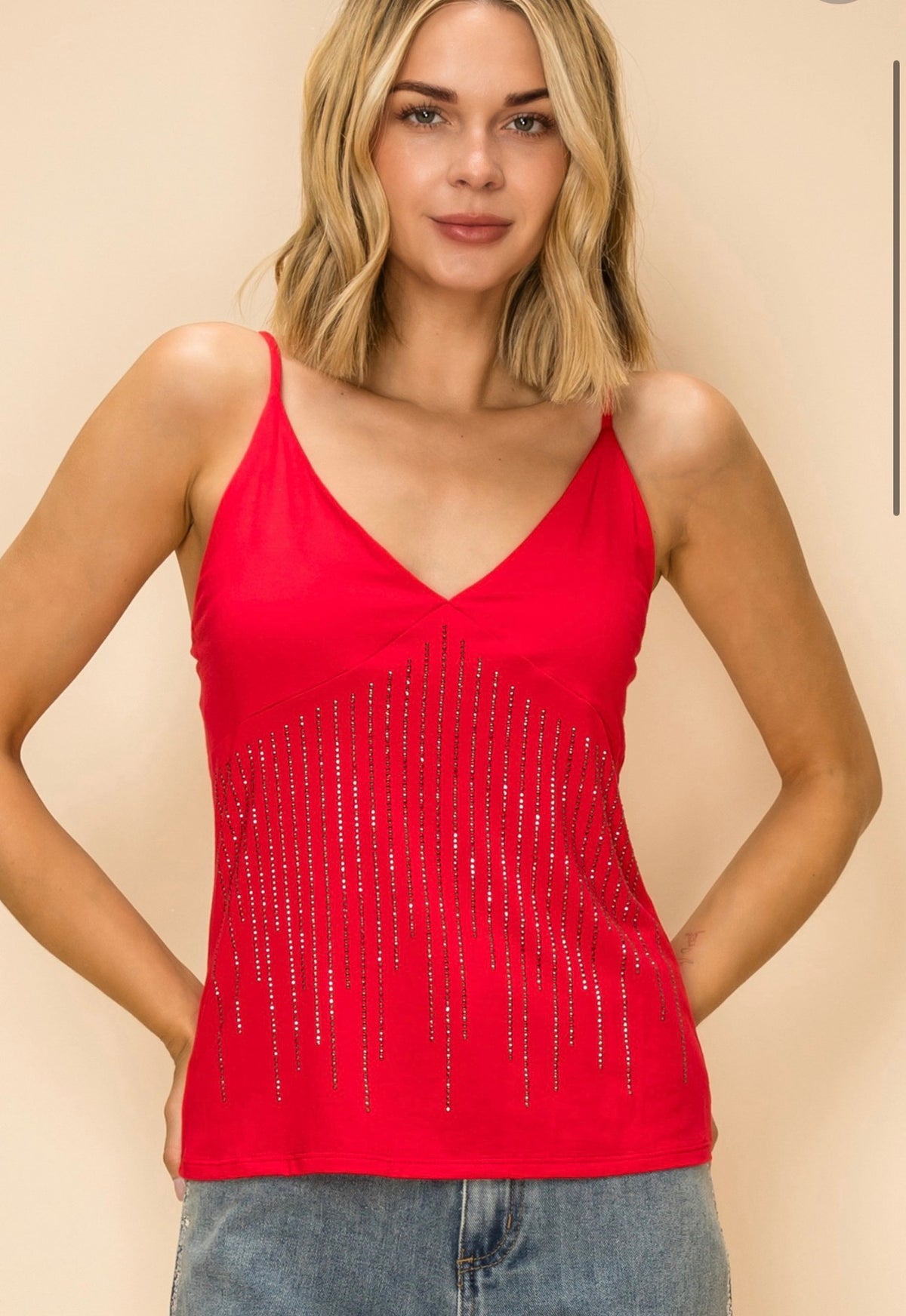 Vocal Rhinestone V-Neck Cami Tank