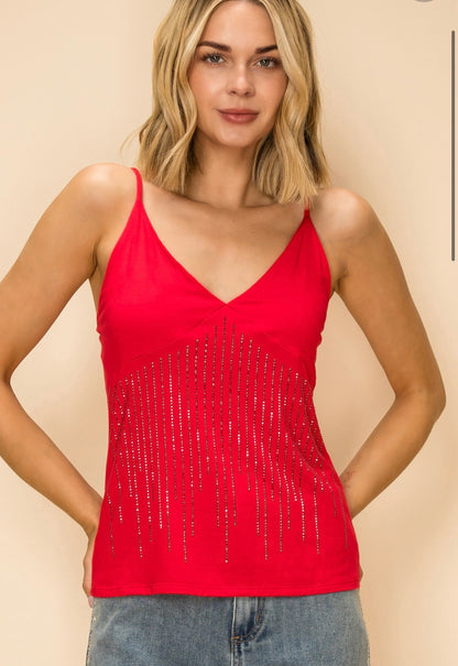 Vocal Rhinestone V-Neck Cami Tank