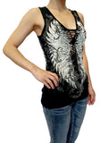Platinum Plush “Midnight Wings” Biker Tank Top with Rhinestone Accents