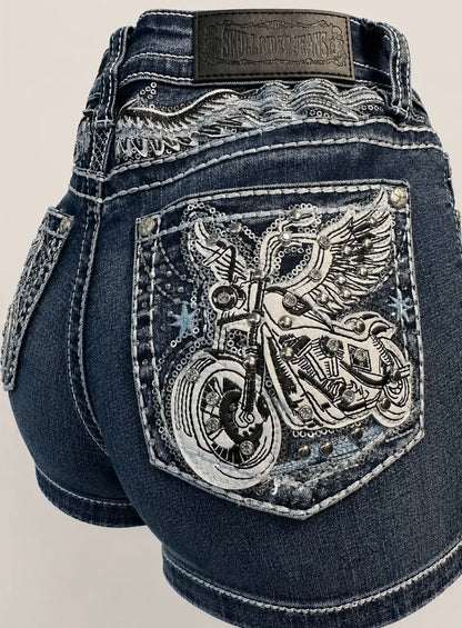Freedom Ride Rhinestone Denim Shorts