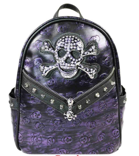 3D Bling Studded Embossed Skull Backpack