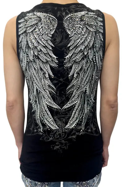 Dark Angel Wings Rhinestone Peekaboo Top
