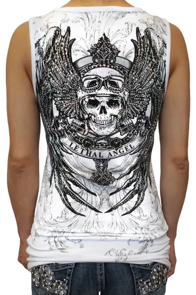 Platinum Plush Chained Lethal Angel Rhinestone Tank Top