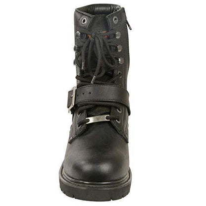 Milwaukee Leather Men's Black Leather Lace-Up Engineer Motorcycle Boots w/ Buckles and Side Zipper  MBM101