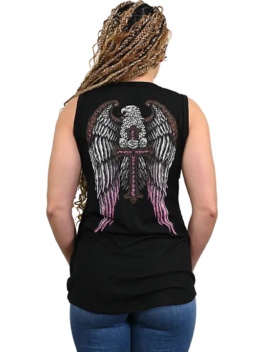 Liberty Wear Rebel Angel Winged Cross Lace-Up Tank Top | Style 7514