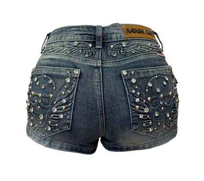 Platinum Plush Steel Halo Rhinestone Shorts