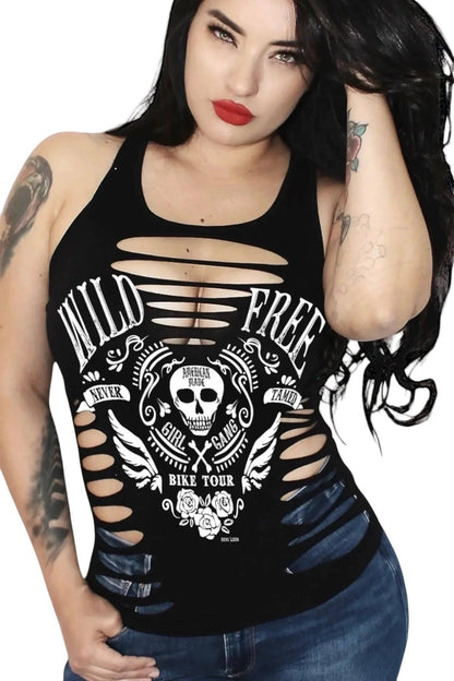 Wild & Free Sexy Hourglass Slashed Tank- Black