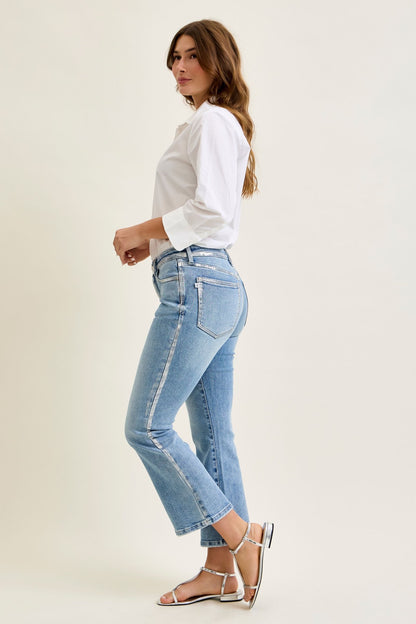 Judy Blue Chrome Kiss Foil Kick Flare Jeans 881109