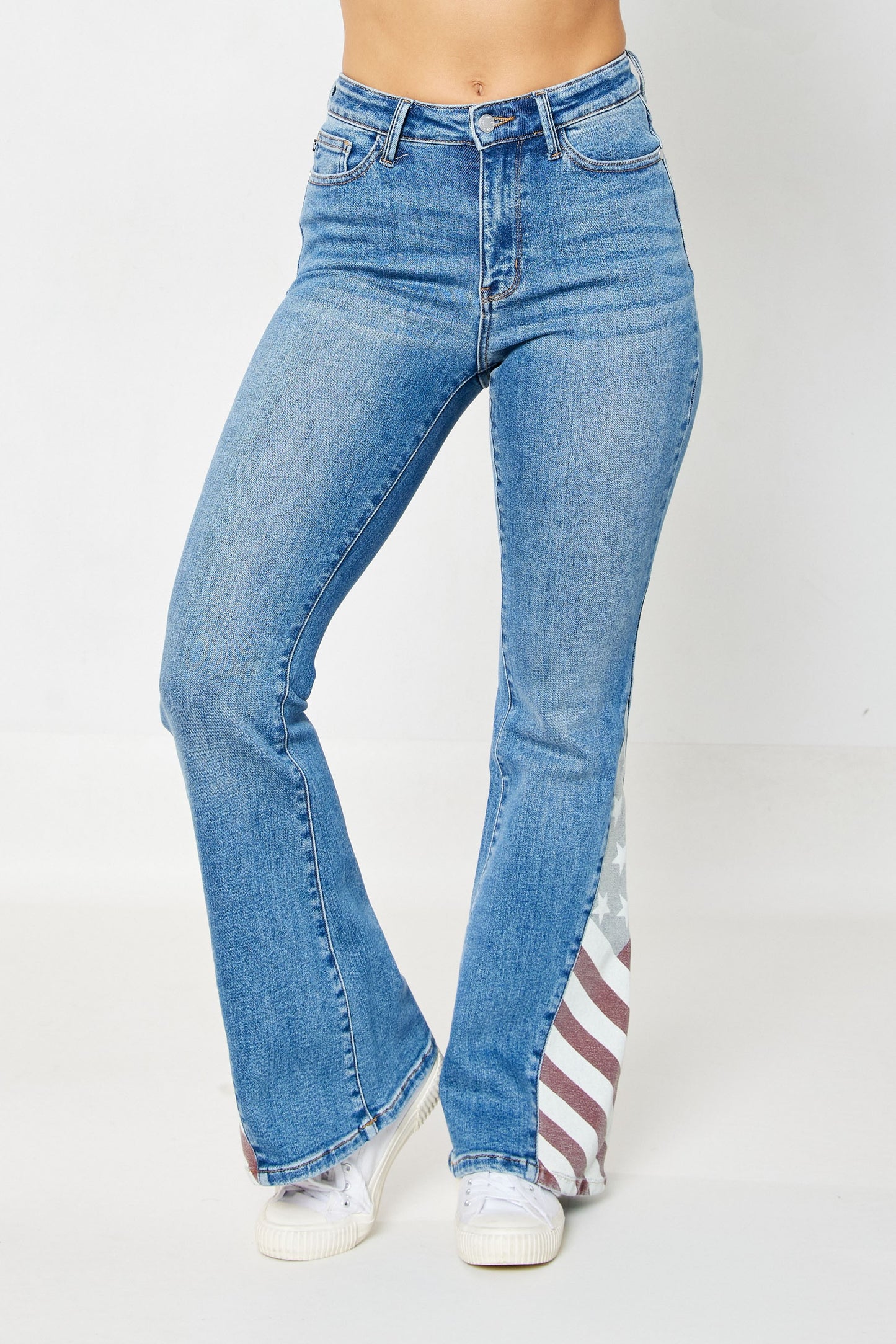 Judy Blue 88659 High Waist Flare Jeans – American Flag Panel Bootcut Denim