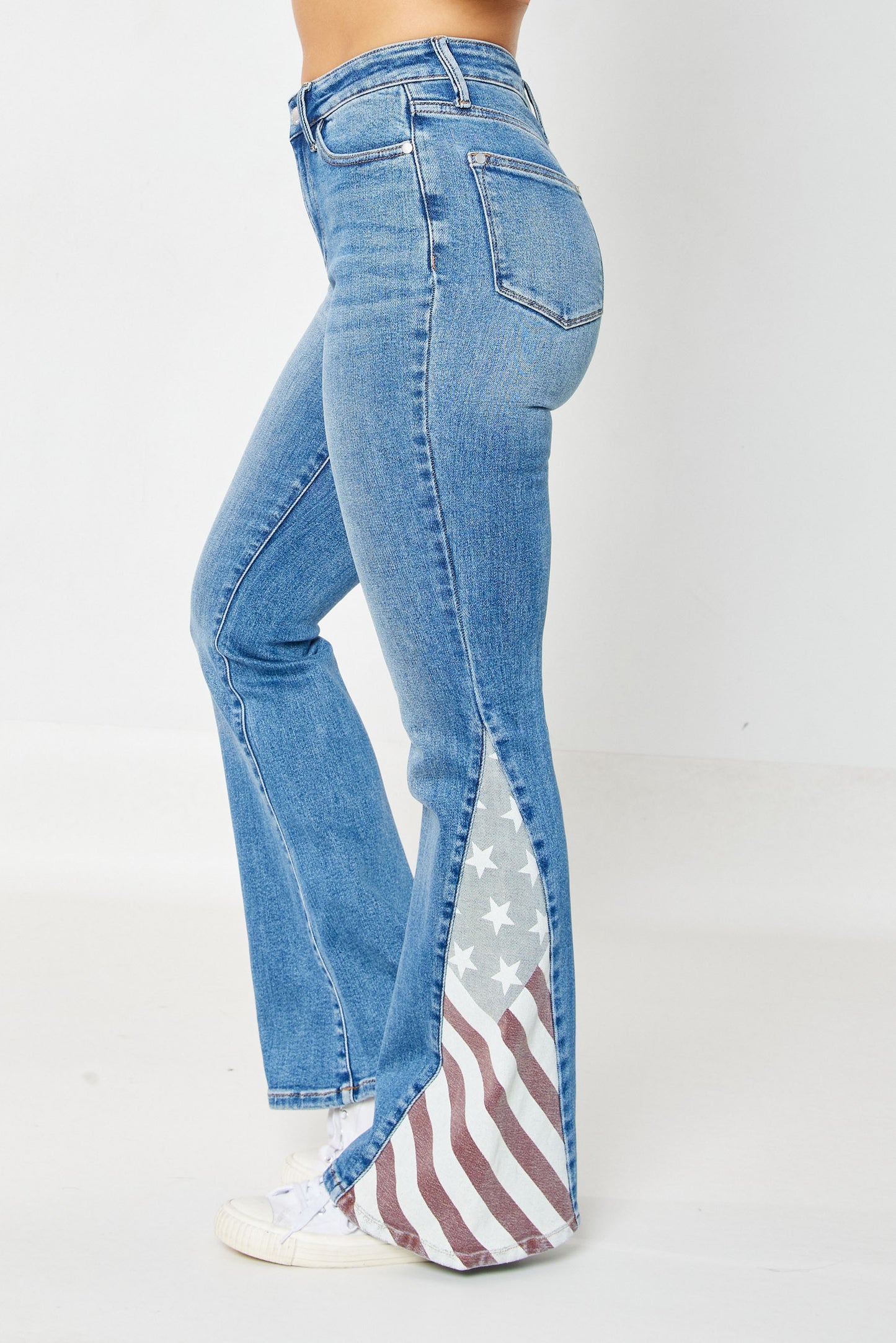 Judy Blue 88659 High Waist Flare Jeans – American Flag Panel Bootcut Denim
