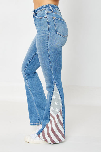 Judy Blue 88659 High Waist Flare Jeans – American Flag Panel Bootcut Denim