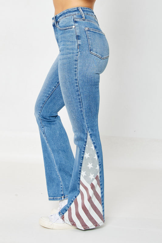 Judy Blue 88659 High Waist Flare Jeans – American Flag Panel Bootcut Denim