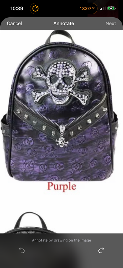 Skull Backpack – Rhinestone Studded Embossed Biker Glam