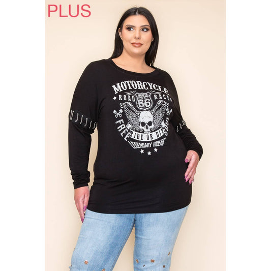 Ride or Die Skull & Wings Chain Detail Top | Plus Size