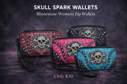 Rhinestone Skull Crossbody Wallet | Studded Western Organizer Purse