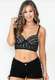 Rhinestone Beaded Push Up Bustier Bra Crop Top